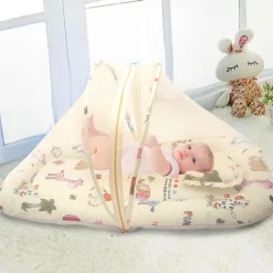 Mosquito Net Tent Mattress Set With Neck Pillow I Love Animals Cream