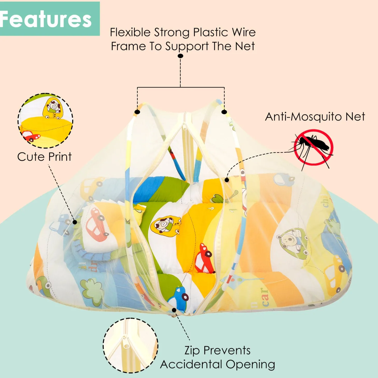 Mosquito Net Tent Mattress Set With Neck Pillow Cruising In My Car Multicolour