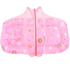 Mosquito Net Tent Mattress Set With Neck Pillow Flying Animals Pink
