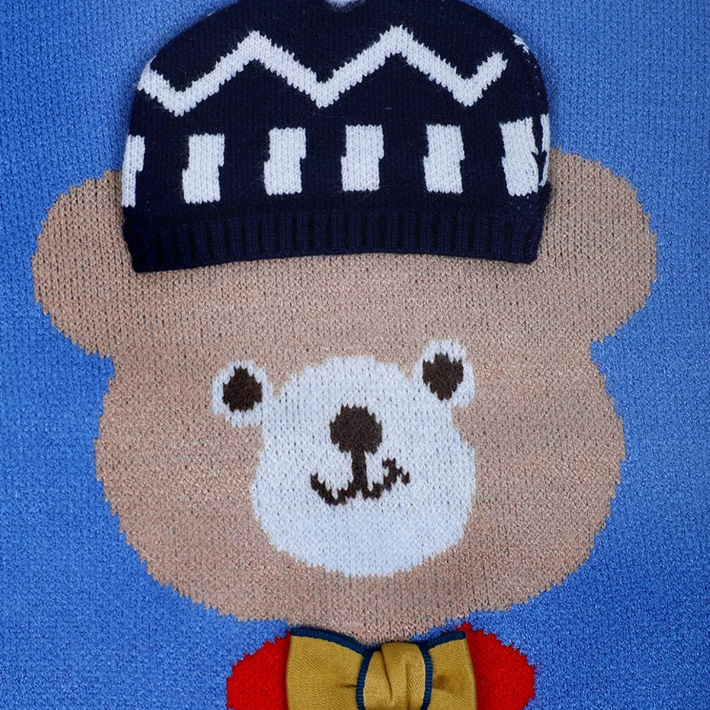 Mr. Bear Premium Full Sleeves Knitted Sweater With 3D Applique - Blue