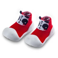 Newborn Anti-Skid Rubber Sole Slip-On Shoes Panda - Red