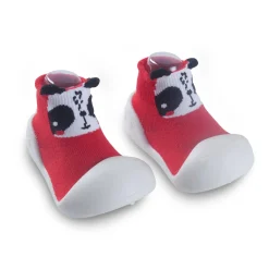 Newborn Anti-Skid Rubber Sole Slip-On Shoes Panda - Red