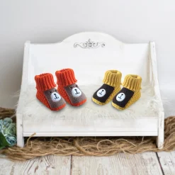 Newborn Crochet Woollen Booties Teddy - Orange, Yellow