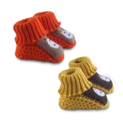 Newborn Crochet Woollen Booties Teddy - Orange, Yellow