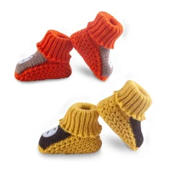 Newborn Crochet Woollen Booties Teddy - Orange, Yellow