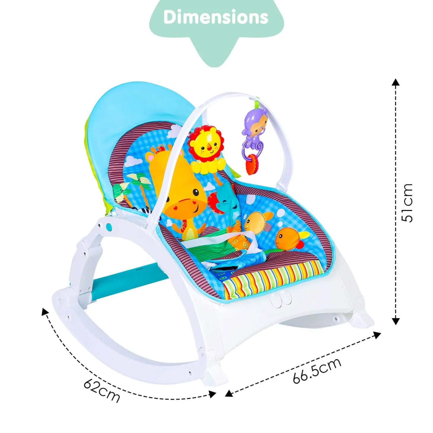 Newborn To Toddler Happy Baby Bouncer With Hanging Toys Blue