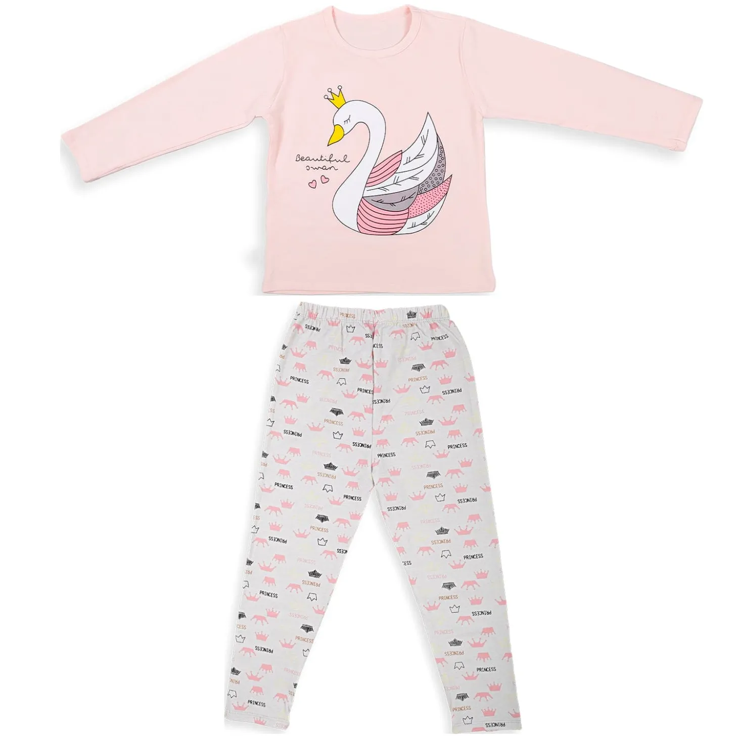 Night Suit Cotton Tshirt And Pyjama Princess Swan Pink