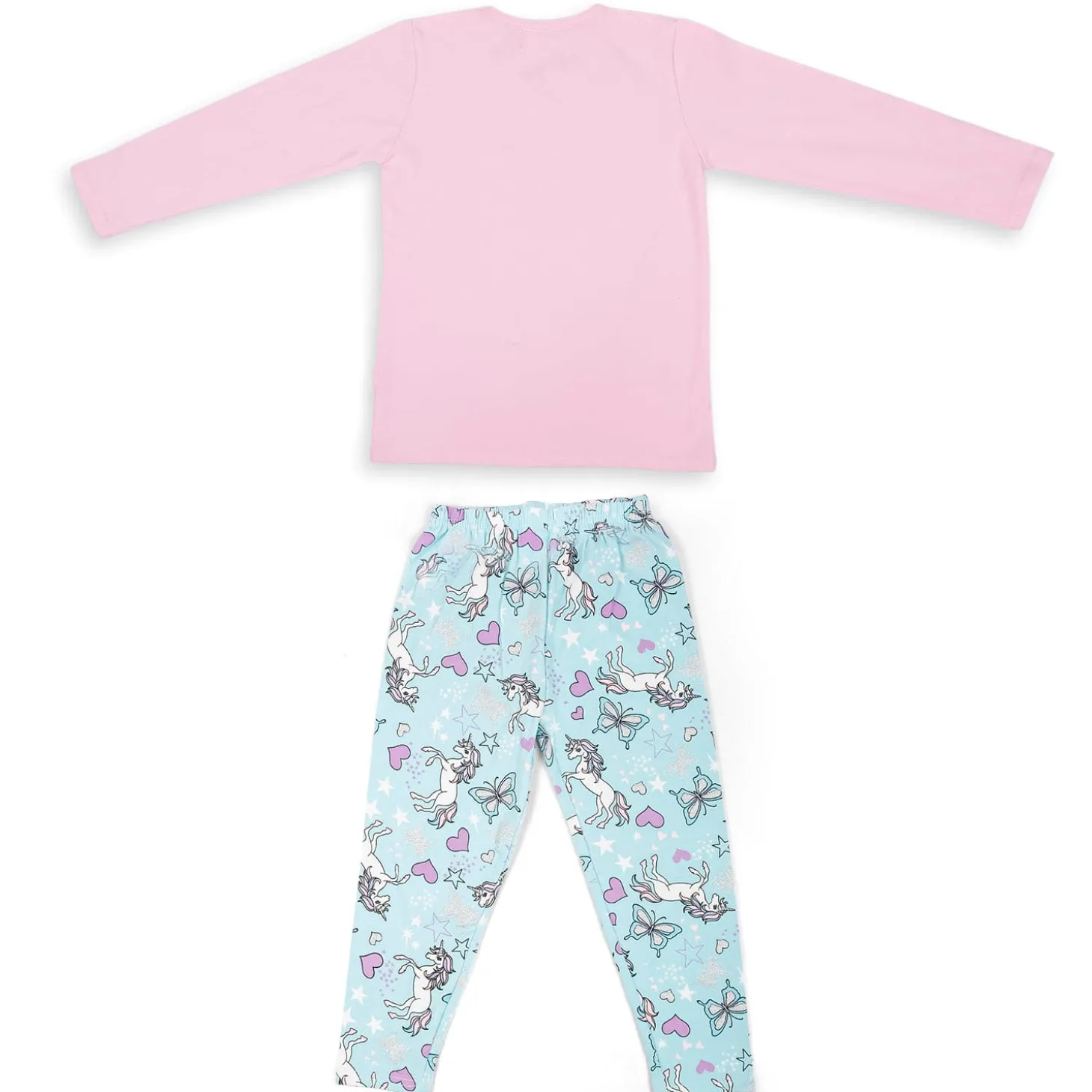 Night Suit Cotton Tshirt Pyjama Unicorn And Butterfly Pink