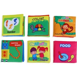 Numbers Animals Shapes Colours Food Characters Educational Cloth Book with Sound Paper Set of 6 - Multicolour