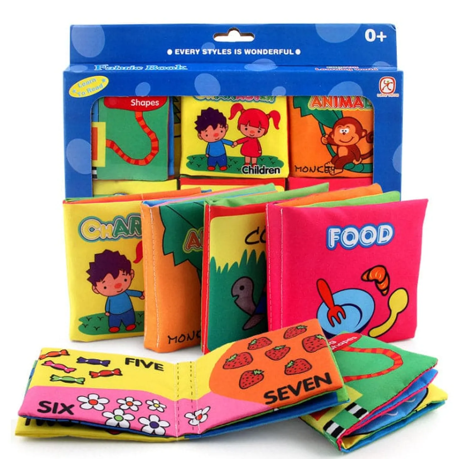 Numbers Animals Shapes Colours Food Characters Educational Cloth Book with Sound Paper Set of 6 - Multicolour