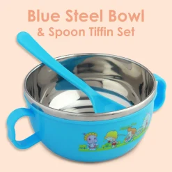 On-The-Go Blue Steel Bowl & Spoon Tiffin Set