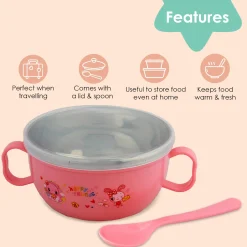On-The-Go Pink Steel Bowl & Spoon Tiffin Set