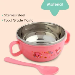 On-The-Go Pink Steel Bowl & Spoon Tiffin Set