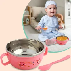 On-The-Go Pink Steel Bowl & Spoon Tiffin Set