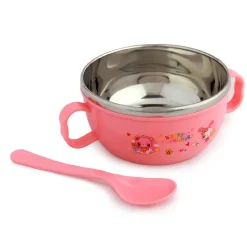 On-The-Go Pink Steel Bowl & Spoon Tiffin Set
