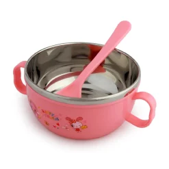 On-The-Go Pink Steel Bowl & Spoon Tiffin Set