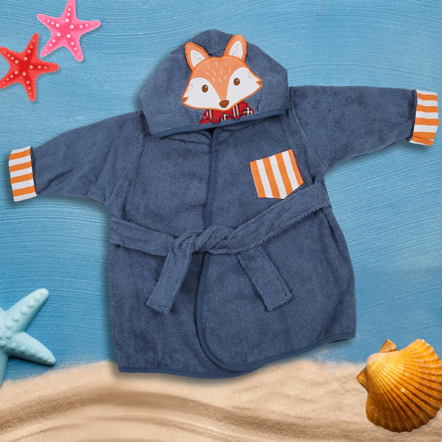 Orange Stripe Blue Star Bathrobe