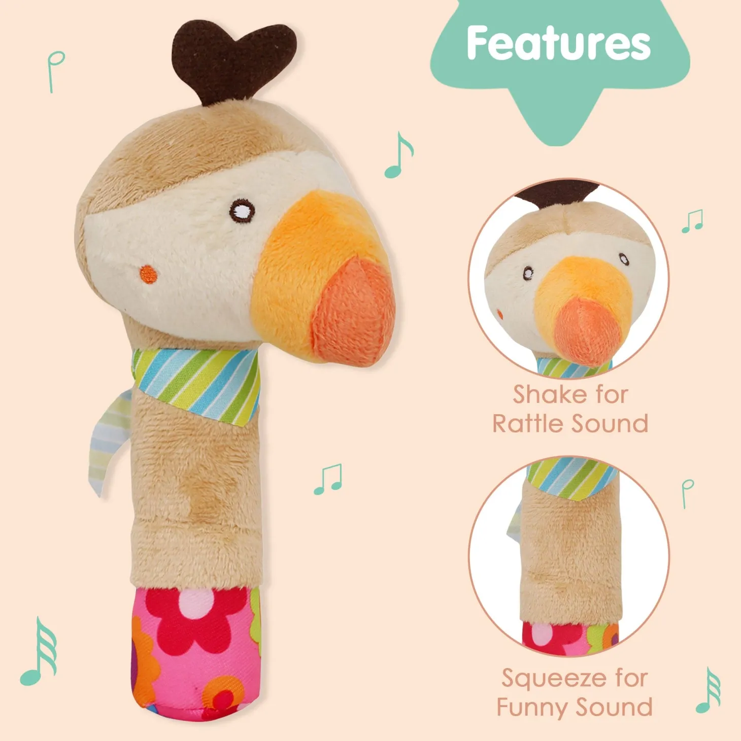 Parrot Cream Handheld Rattle