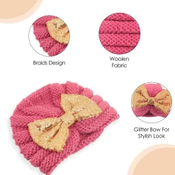 Partywear Pink And Gold Turban Cap