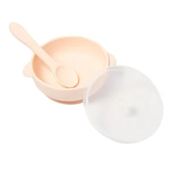 Peach Silicon Bowl With Lid And Spoon Set