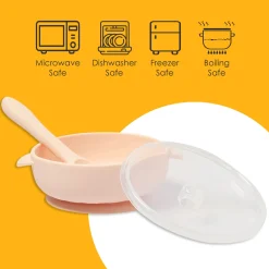 Peach Silicon Bowl With Lid And Spoon Set