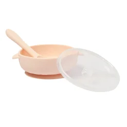 Peach Silicon Bowl With Lid And Spoon Set