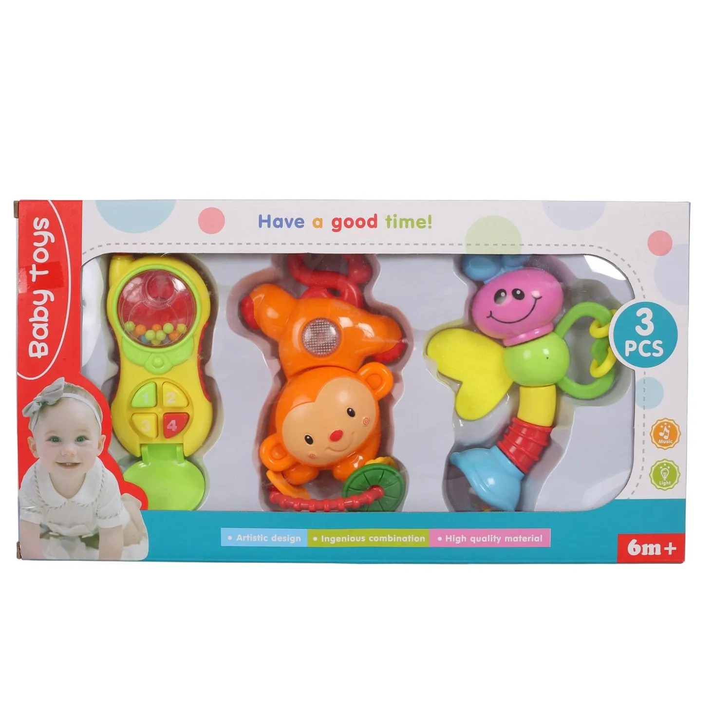 Phone Monkey And Butterfly Multicolour Set of 3 Rattle Toys