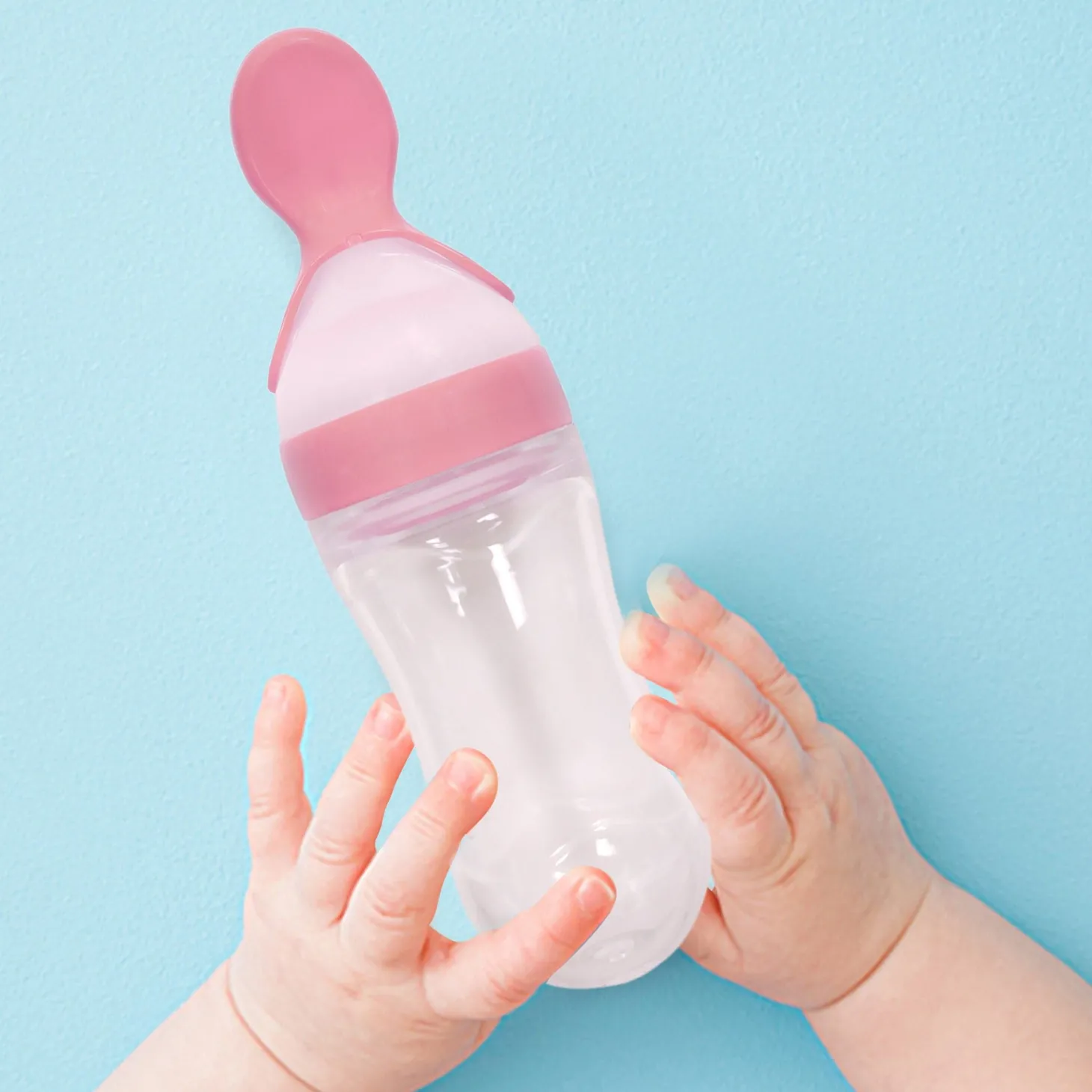 Pink 90 Ml Squeeze Bottle Feeder With Dispensing Spoon