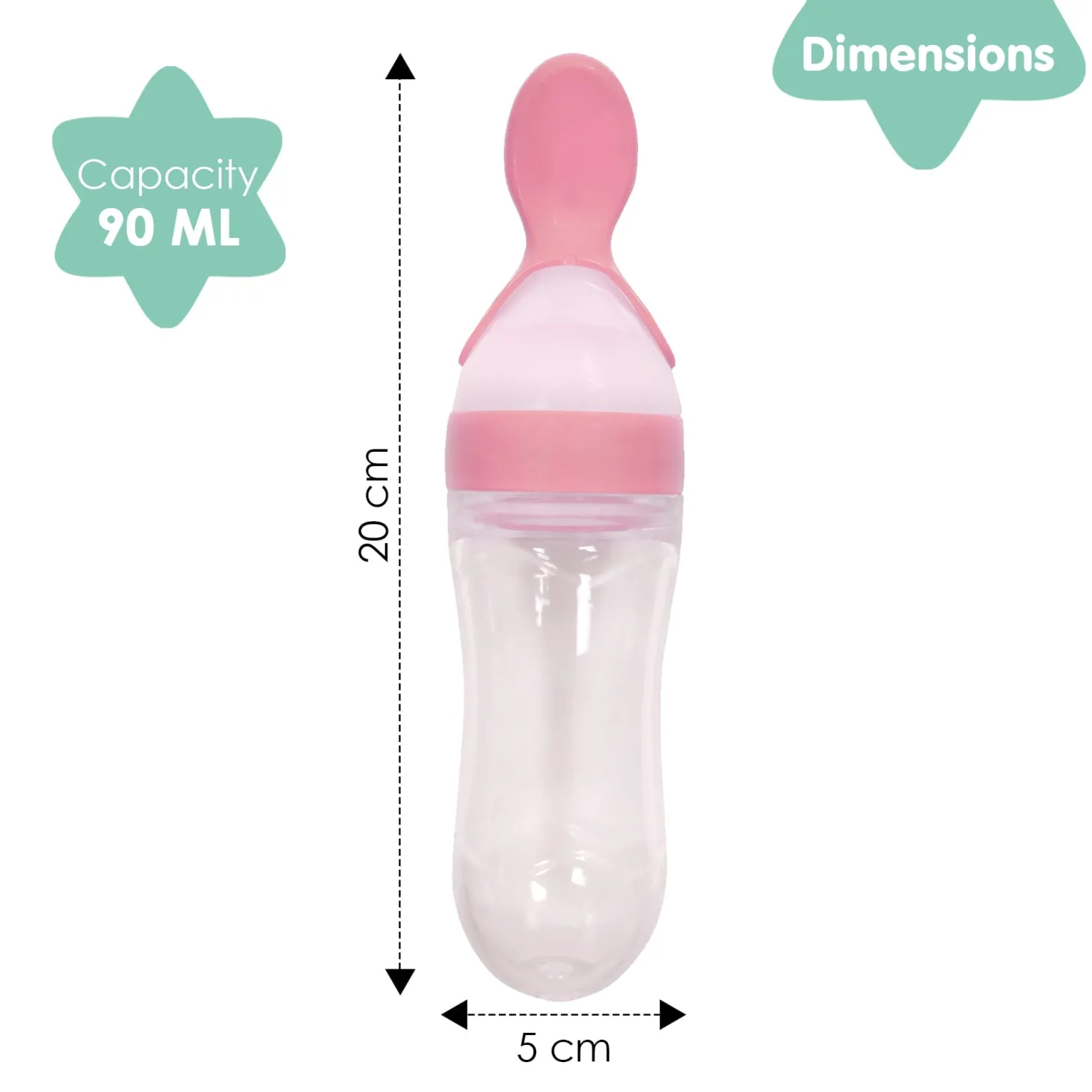 Pink 90 Ml Squeeze Bottle Feeder With Dispensing Spoon
