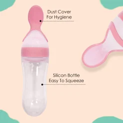 Pink 90 Ml Squeeze Bottle Feeder With Dispensing Spoon