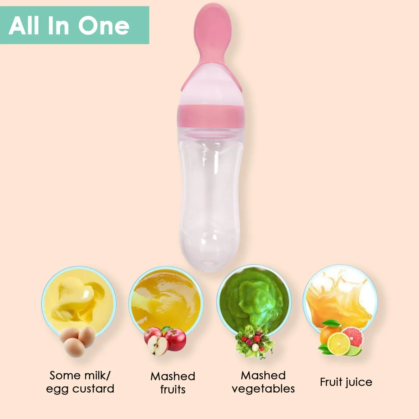 Pink 90 Ml Squeeze Bottle Feeder With Dispensing Spoon