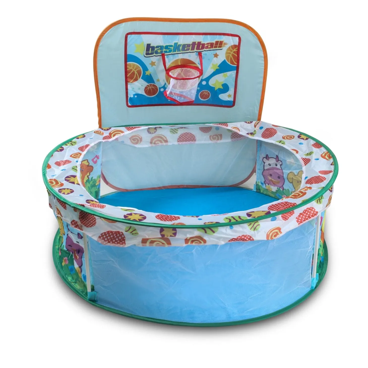 Playtime Foldable Ball Pit Basketball Animal Theme - Blue