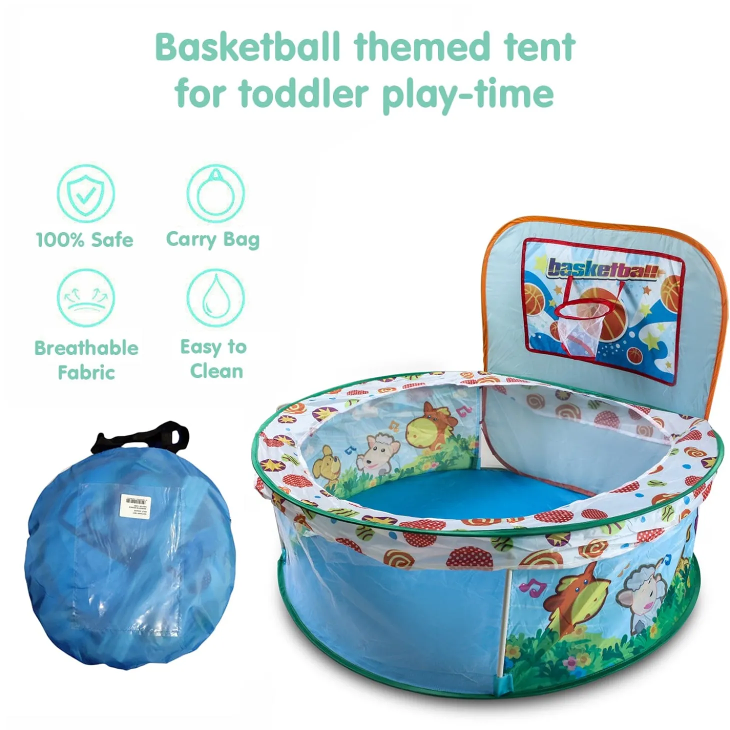 Playtime Foldable Ball Pit Basketball Animal Theme - Blue