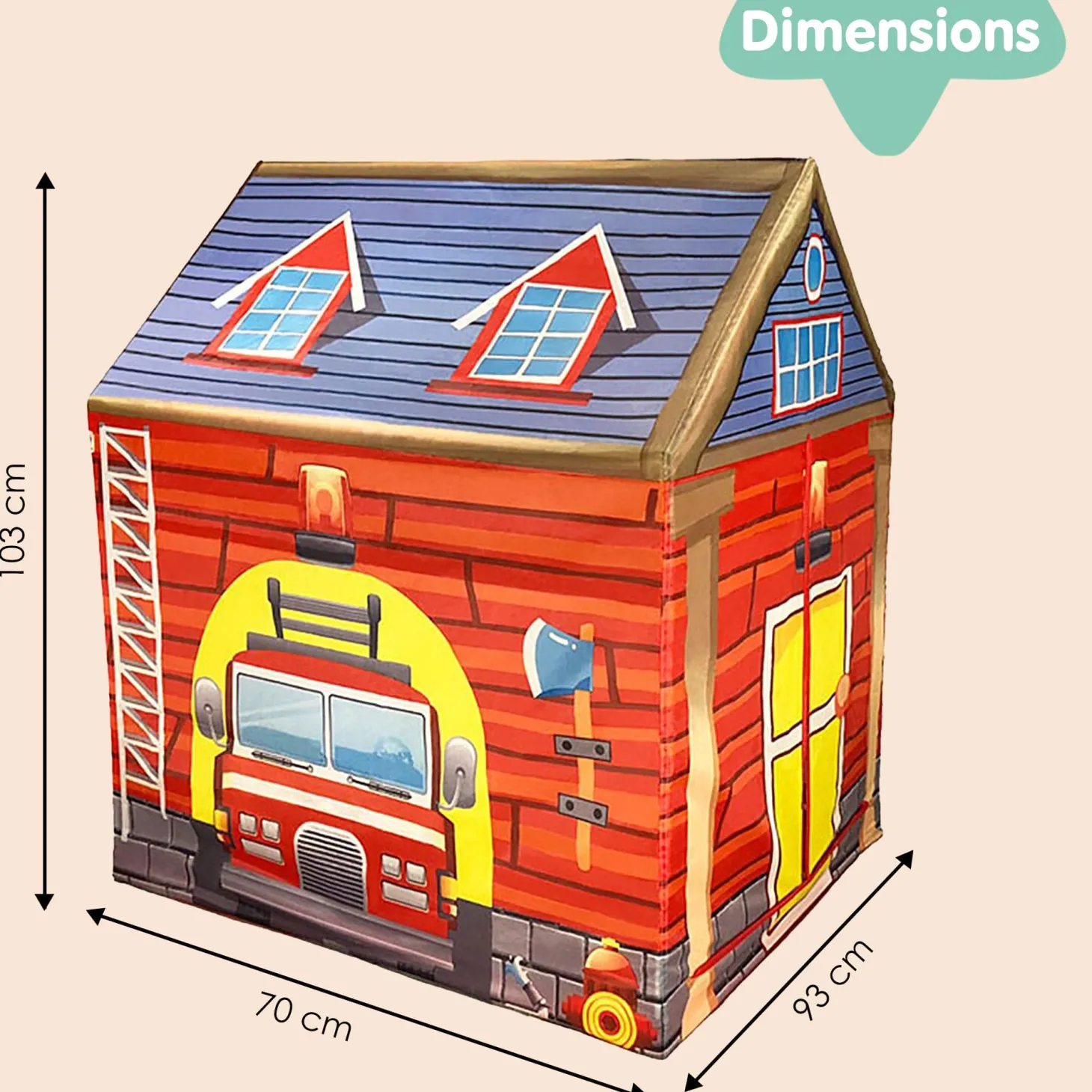Playtime Foldable Tent House Fire Station - Red