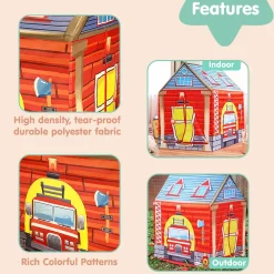 Playtime Foldable Tent House Fire Station - Red