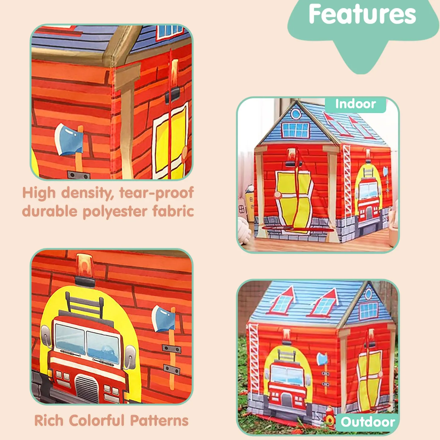 Playtime Foldable Tent House Fire Station - Red
