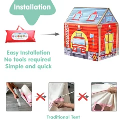 Playtime Foldable Tent House Fire Station - Red