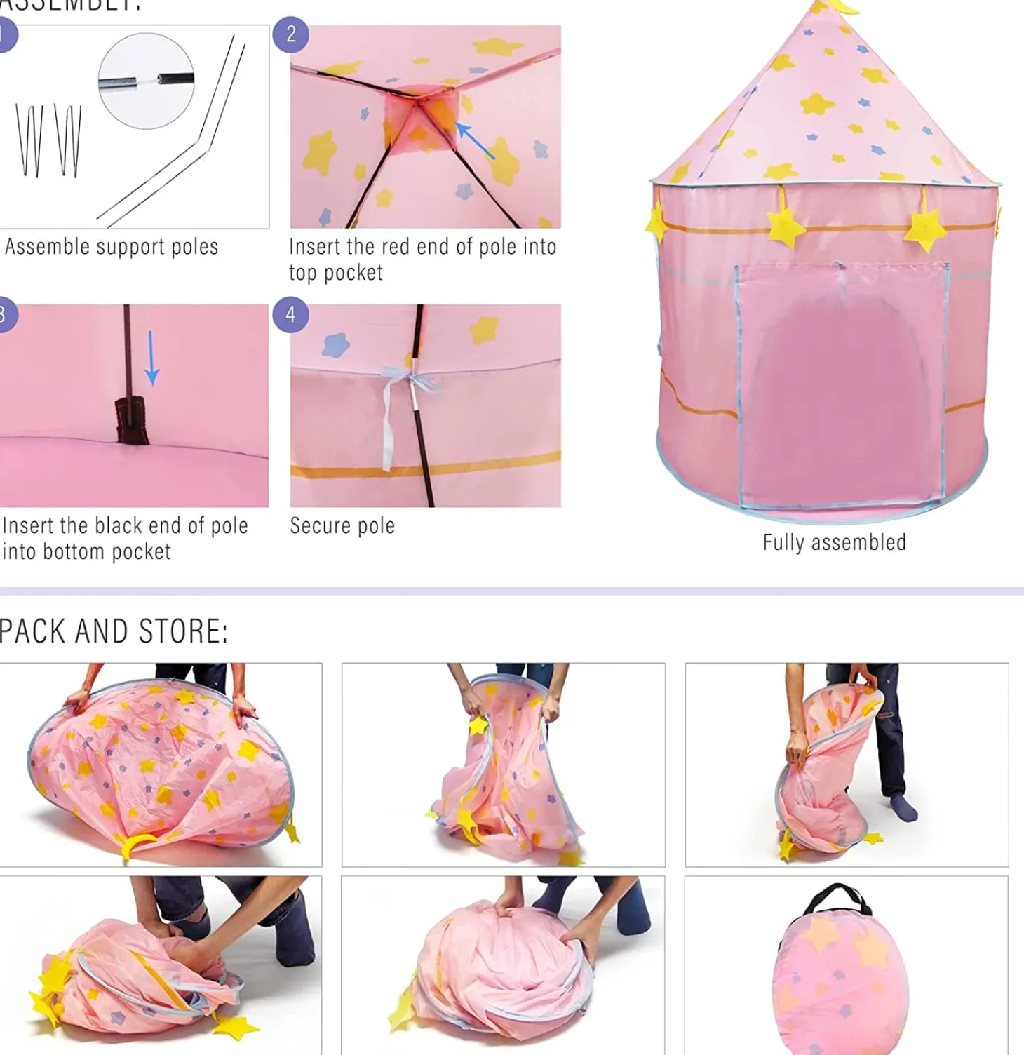 Playtime Foldable Tent House Star Teddy - Pink