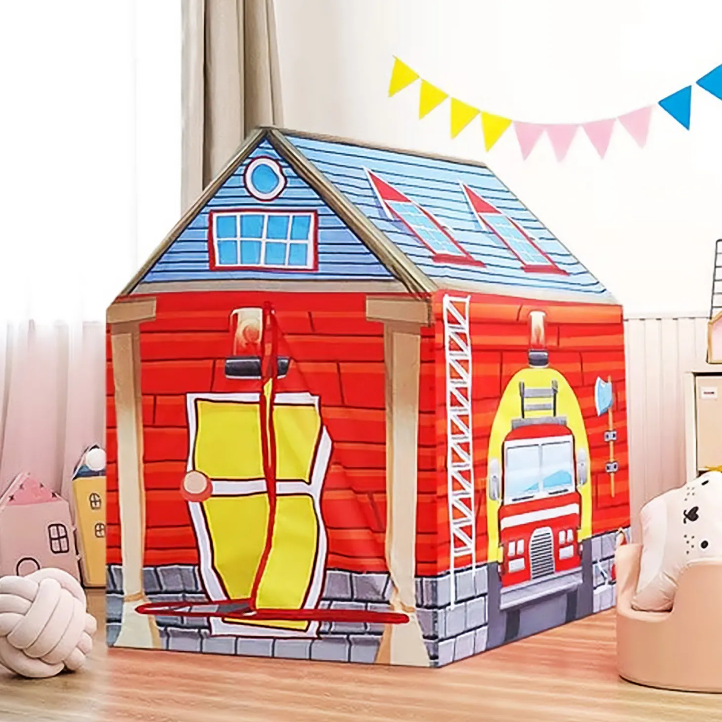 Playtime Foldable Tent House Fire Station - Red