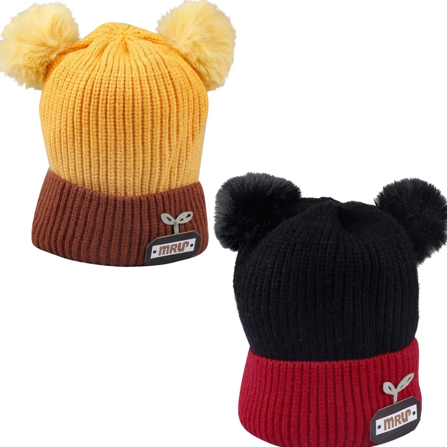 Pom Pom Black And Yellow 2 Pk Woolen Cap