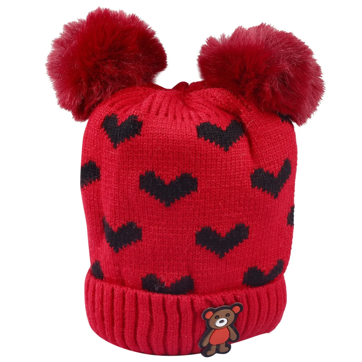 Pom Pom Hearts Red And Pink 2 Pk Woolen Cap