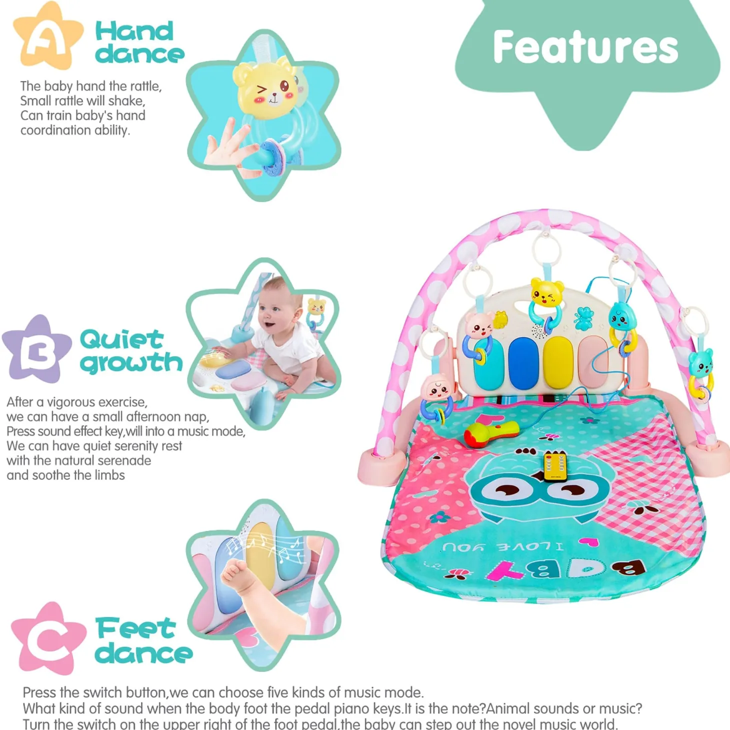 Premium Owl Blue Piano Activity Gym