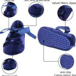 Princess Bowknot Premium Girls Anti-Slip Ballerina Booties - Blue