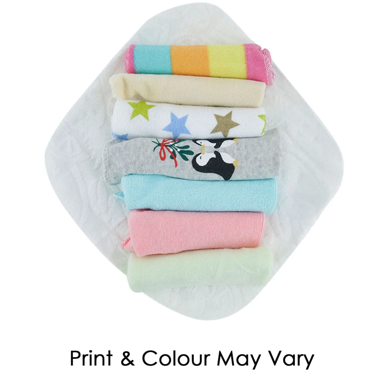 Printed Hosiery 8 Pcs Wash Cloth - Multicolour