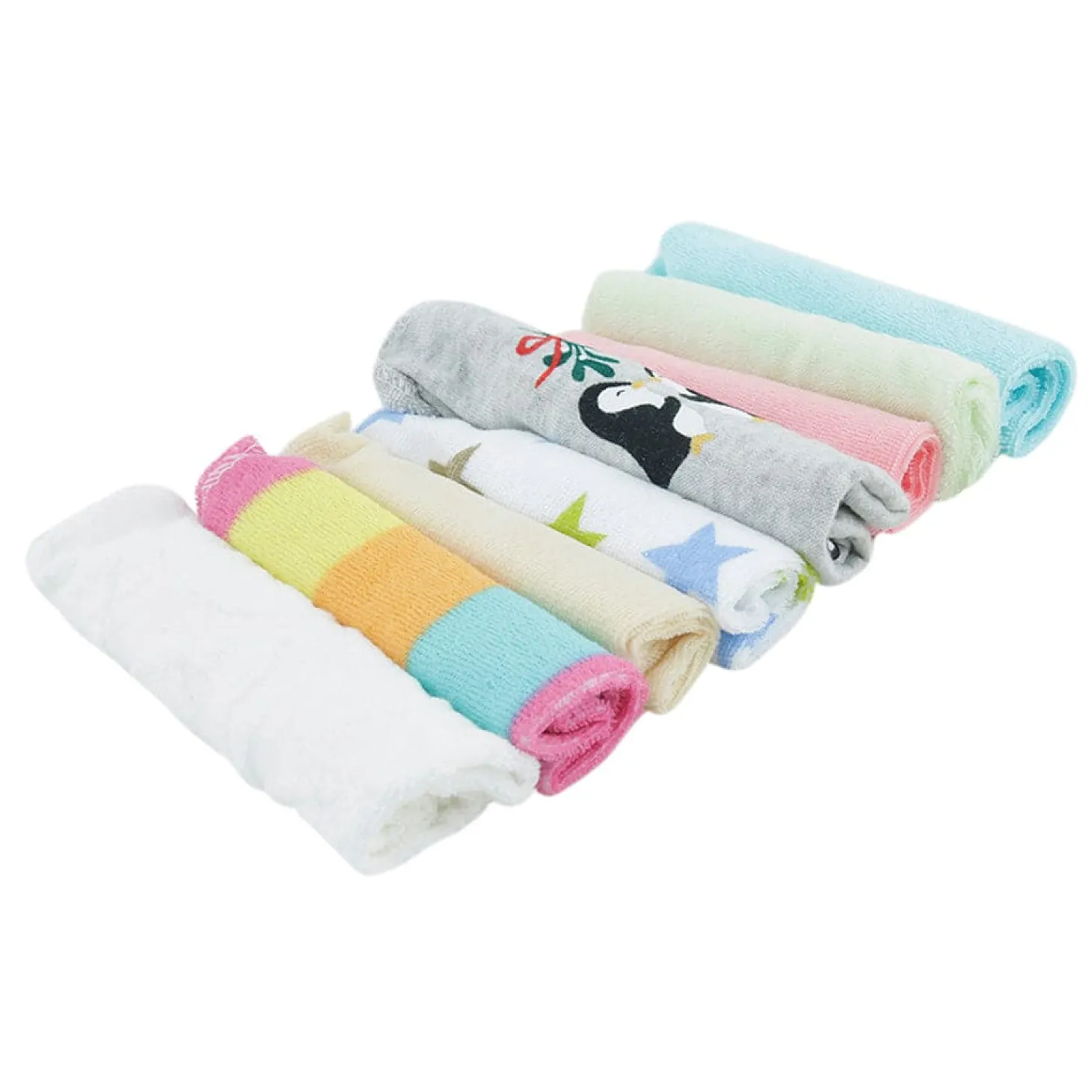 Printed Hosiery 8 Pcs Wash Cloth - Multicolour