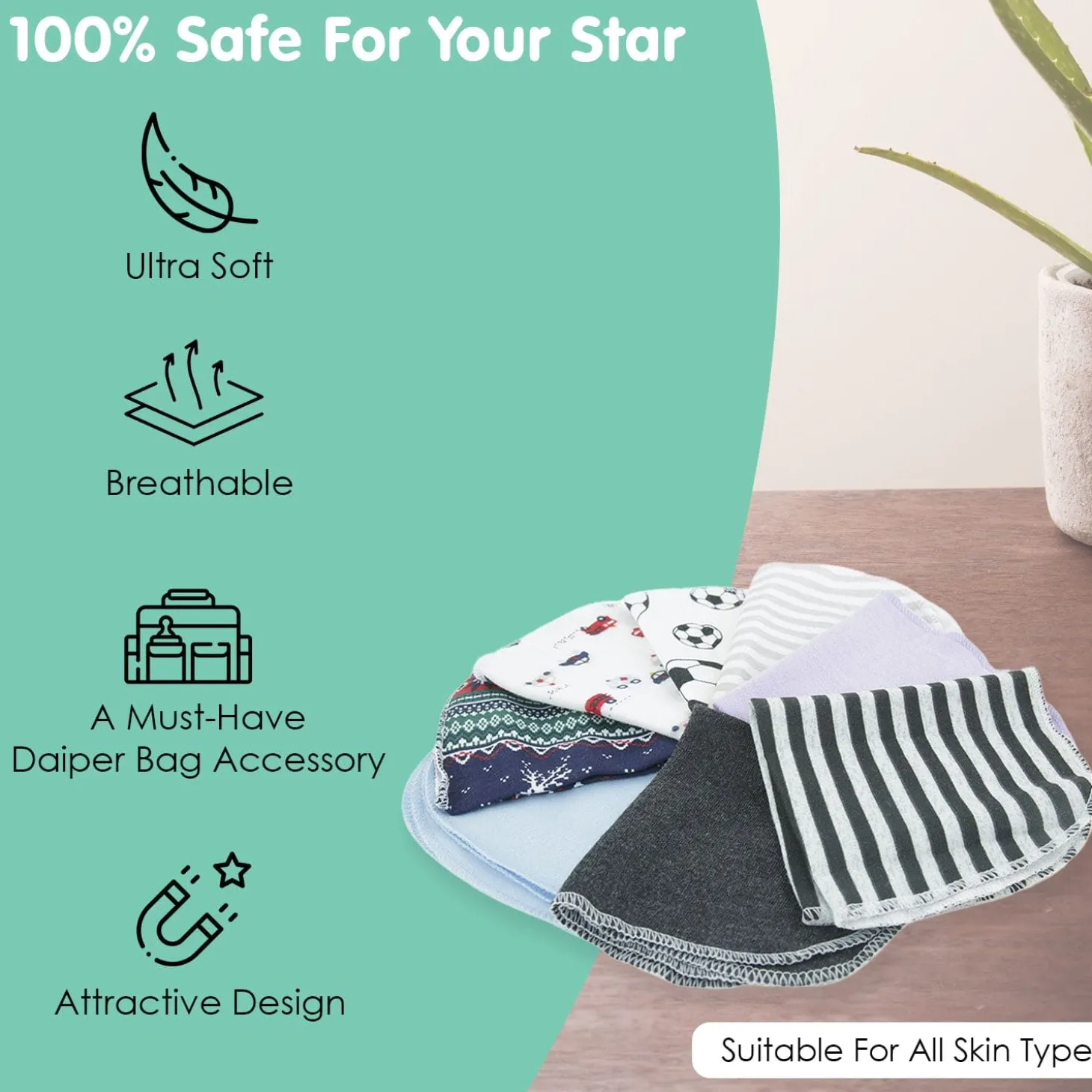 Printed Terry 8 Pcs Wash Cloth - Multicolour