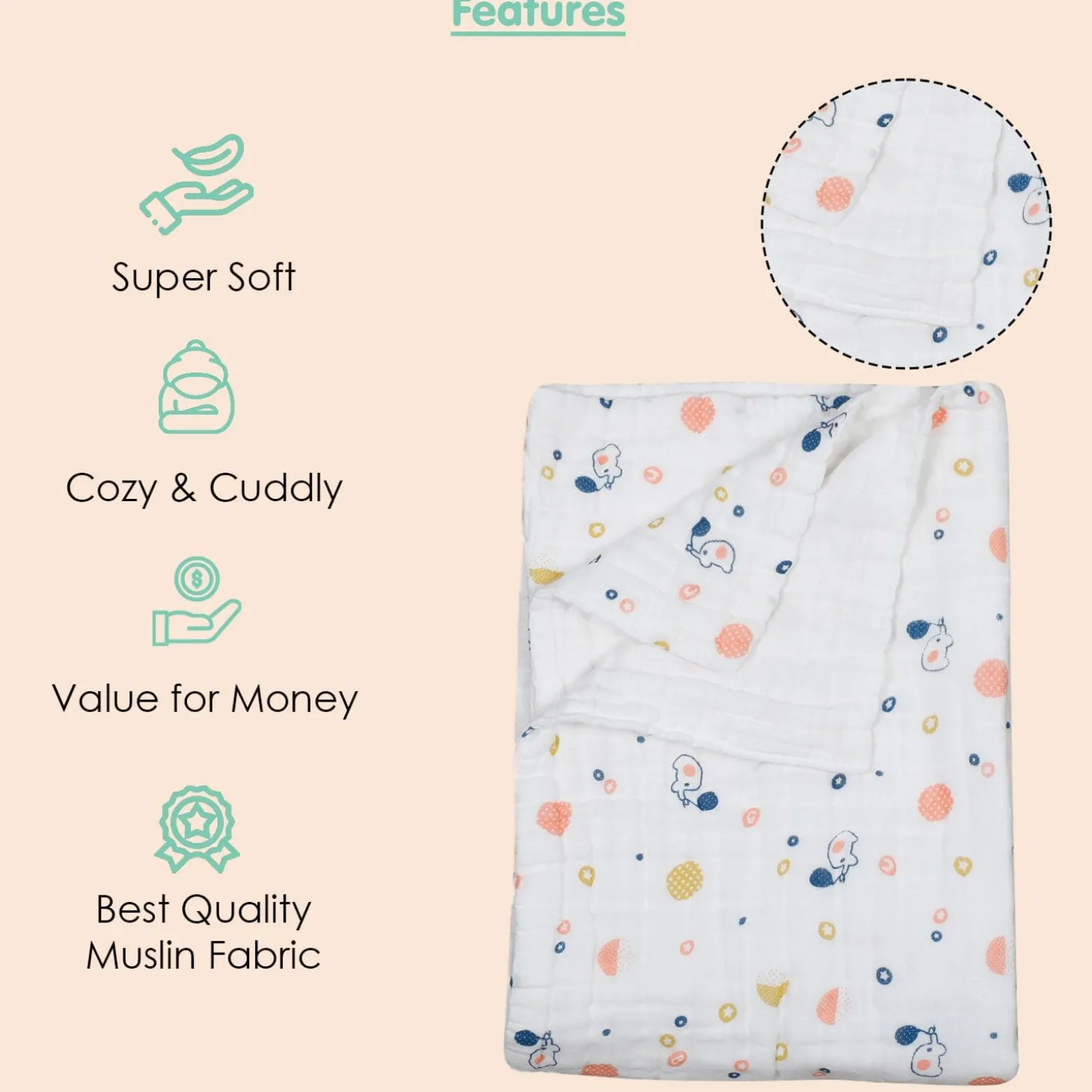 Printed White Muslin Small Blanket