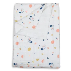 Printed White Muslin Small Blanket