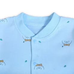 Puppy Face Full Sleeves 2 Piece Buttoned Pyjama Set Night Suit - Blue