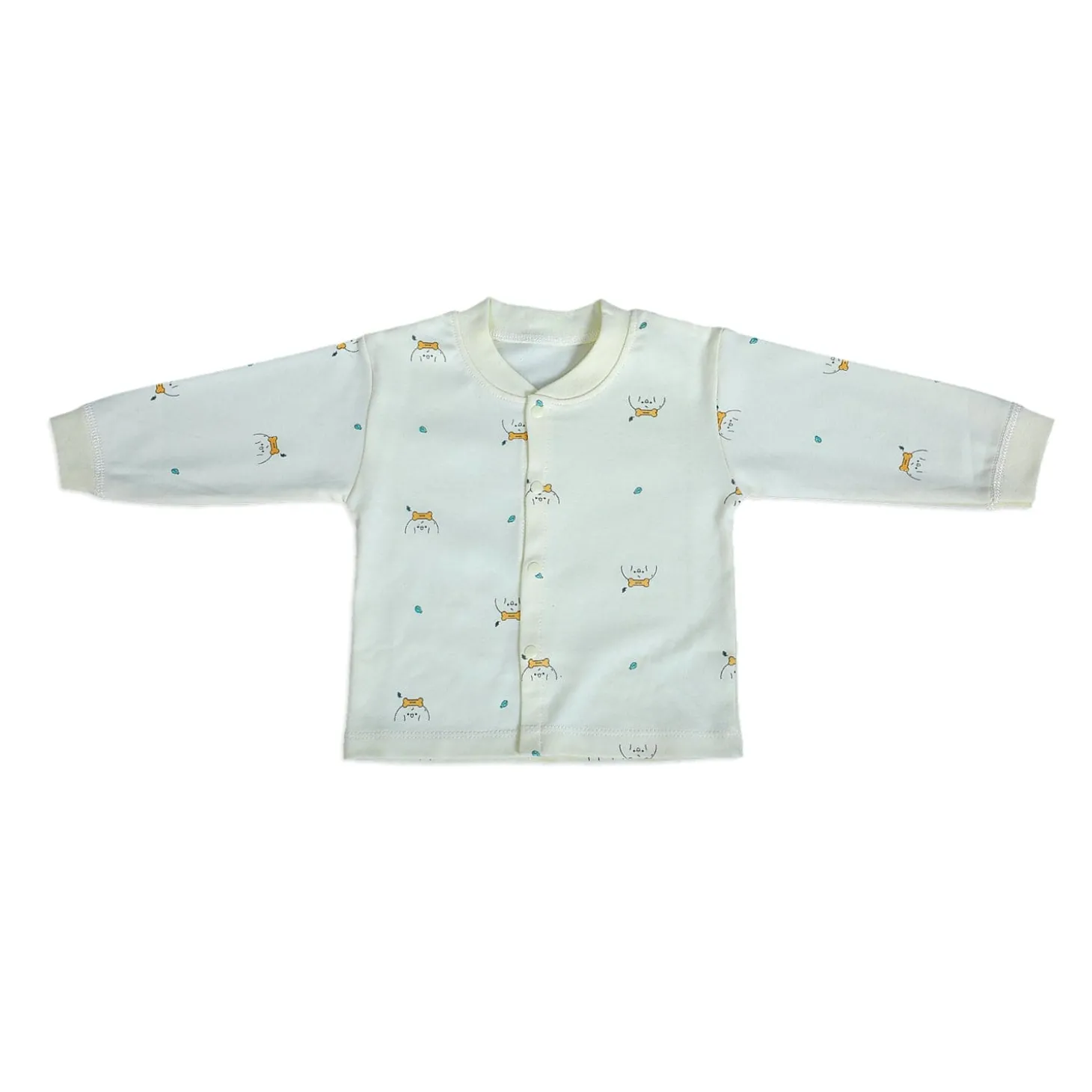 Puppy Face Full Sleeves 2 Piece Buttoned Pyjama Set Night Suit - Yellow